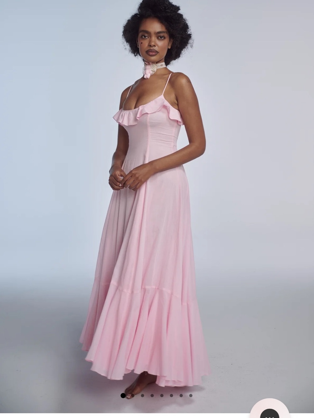 Selkie Soft Pink Ruffle-Trim Maxi Dress